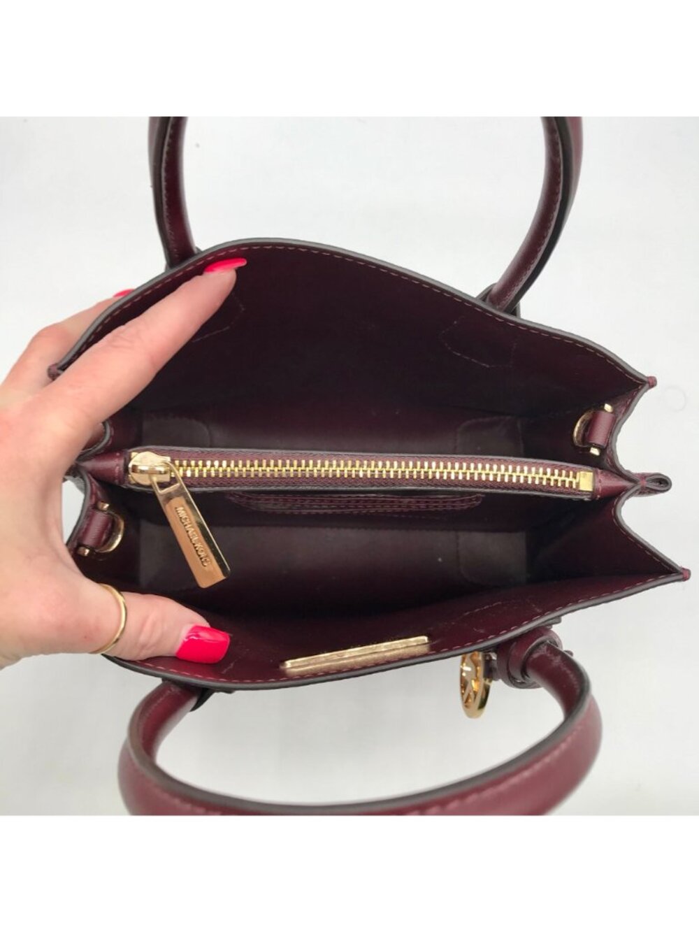 Michael Kors Burgundy Pebbled Leather Mercer Convertible Satchel - Picture 10 of 10
